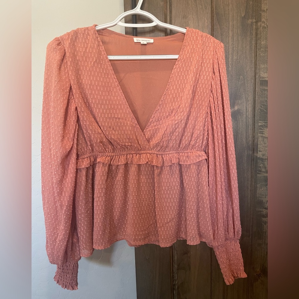 Women’s coral long sleeve blouse
